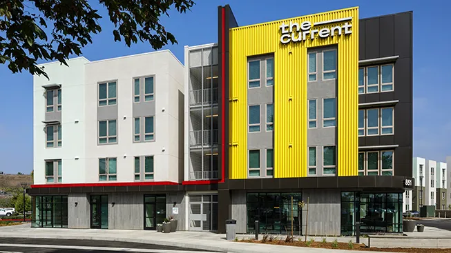 The Current student housing development exterior in Pomona, California