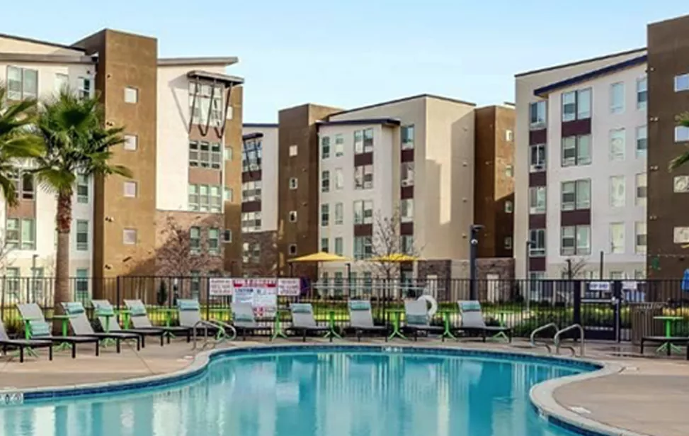 Off-campus student housing building near a California university campus